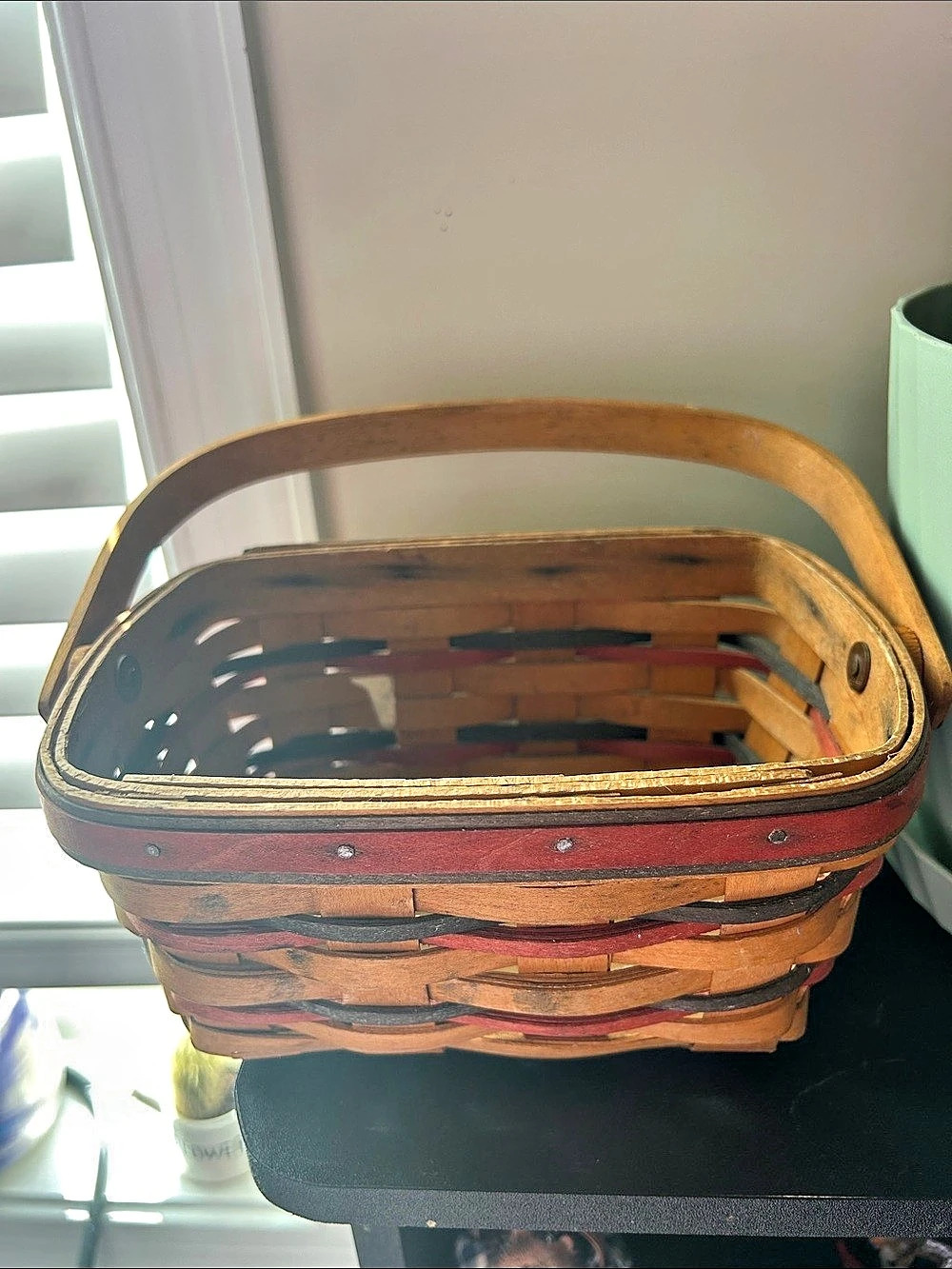 Longaberger TEO 1997 Woven Basket with Handle Brown & Red